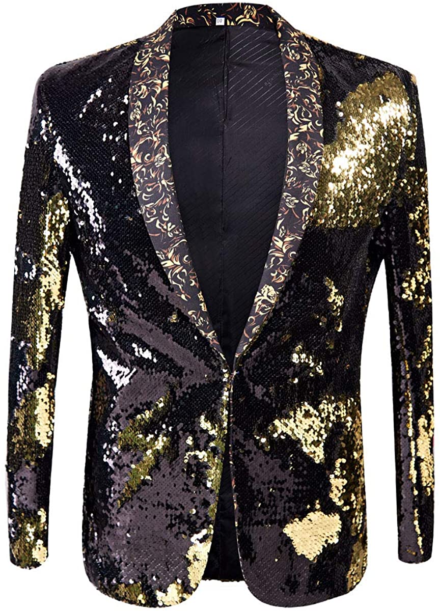 Men's Pink Stylish Shiny Sequins Long Sleeve Blazer Suit Jacket