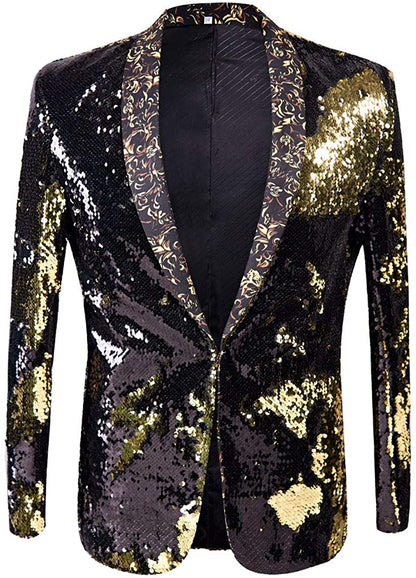 Men's Pink Stylish Shiny Sequins Long Sleeve Blazer Suit Jacket