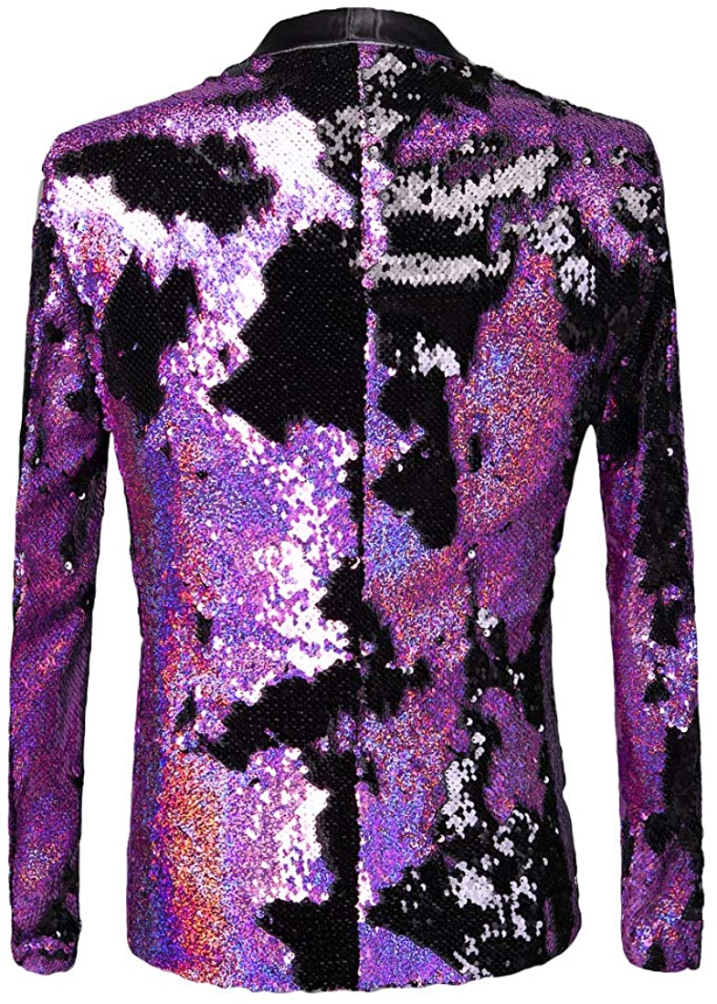 Men's Pink Stylish Shiny Sequins Long Sleeve Blazer Suit Jacket