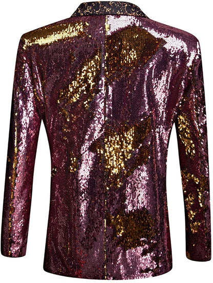 Men's Pink Stylish Shiny Sequins Long Sleeve Blazer Suit Jacket