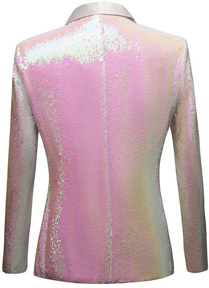 Men's Pink Stylish Shiny Sequins Long Sleeve Blazer Suit Jacket