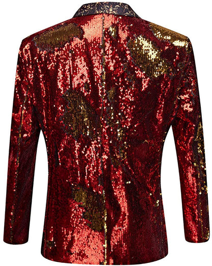 Men's Pink Stylish Shiny Sequins Long Sleeve Blazer Suit Jacket