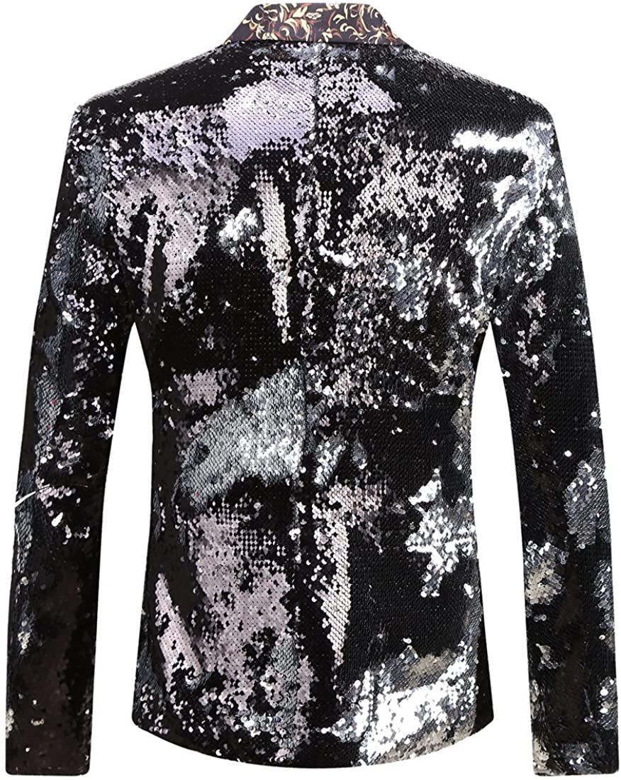 Men's Pink Stylish Shiny Sequins Long Sleeve Blazer Suit Jacket