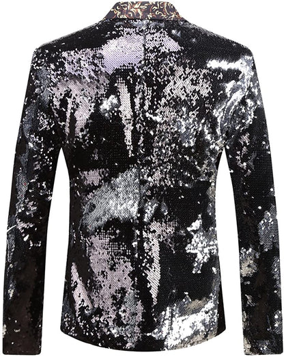 Men's Formal Checkered Sequined Long Sleeve Blazer Jacket