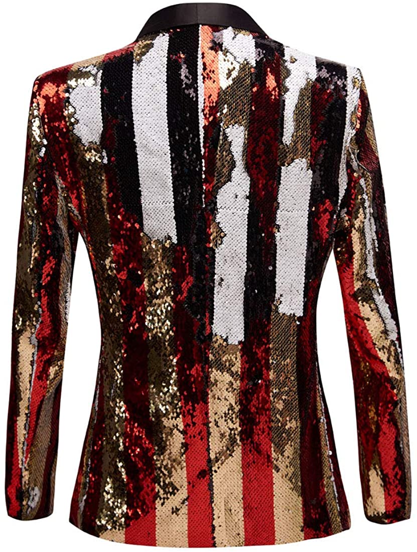 Men's Pink Stylish Shiny Sequins Long Sleeve Blazer Suit Jacket