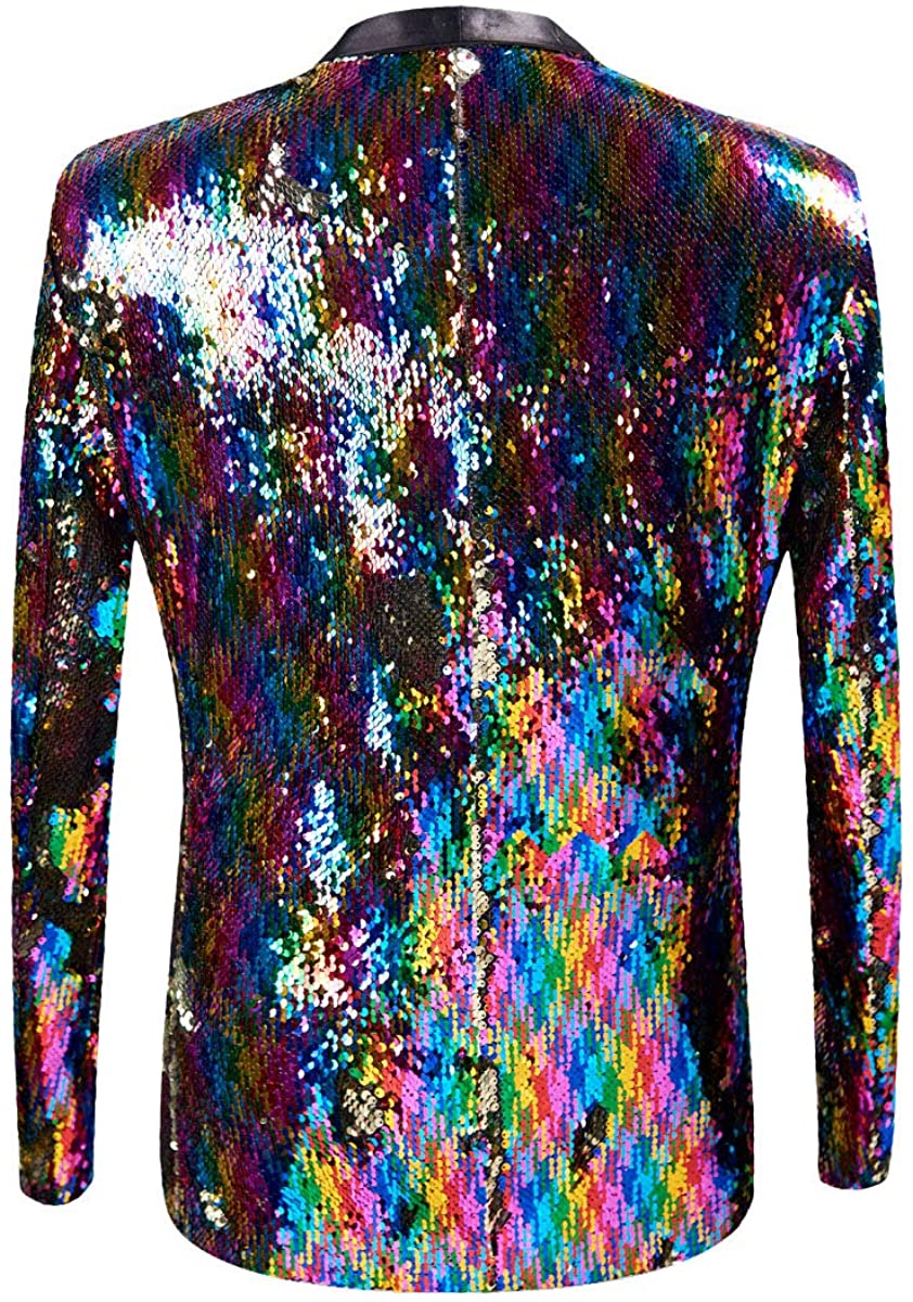 Men's Pink Stylish Shiny Sequins Long Sleeve Blazer Suit Jacket