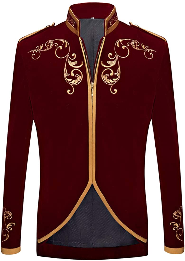 Prince Stylish Court Wine Red Velvet Embroidery Blazer