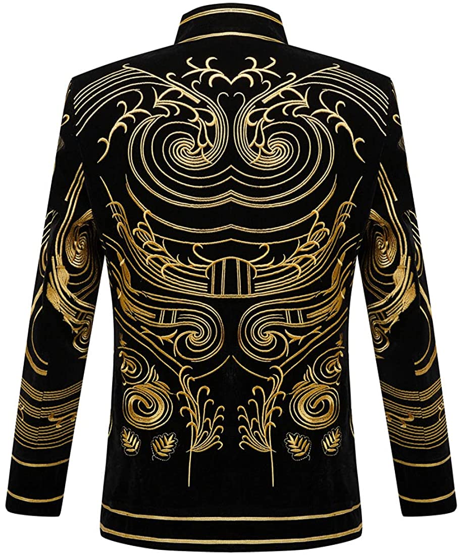 Prince Stylish Court Golden Flower Velvet Embroidery Blazer