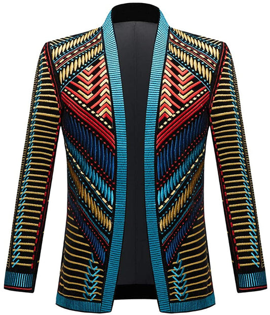 Prince Stylish Court Blue-Gold Velvet Embroidery Blazer