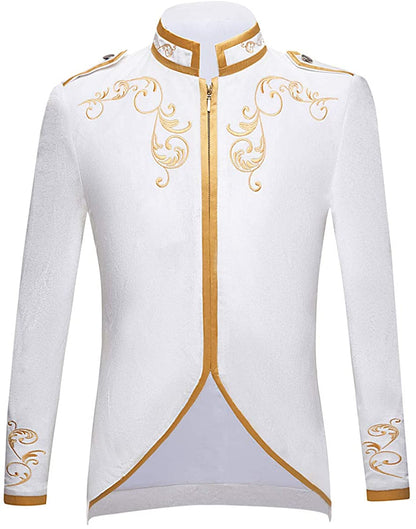 Prince Stylish Court White Velvet Embroidery Blazer