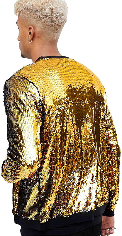 Men's Gold Sparkle Sequin Open Front Long Sleeve Jacket