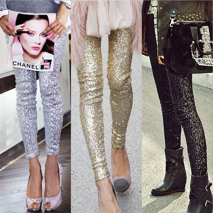 Crushed Black Sequin Leggings