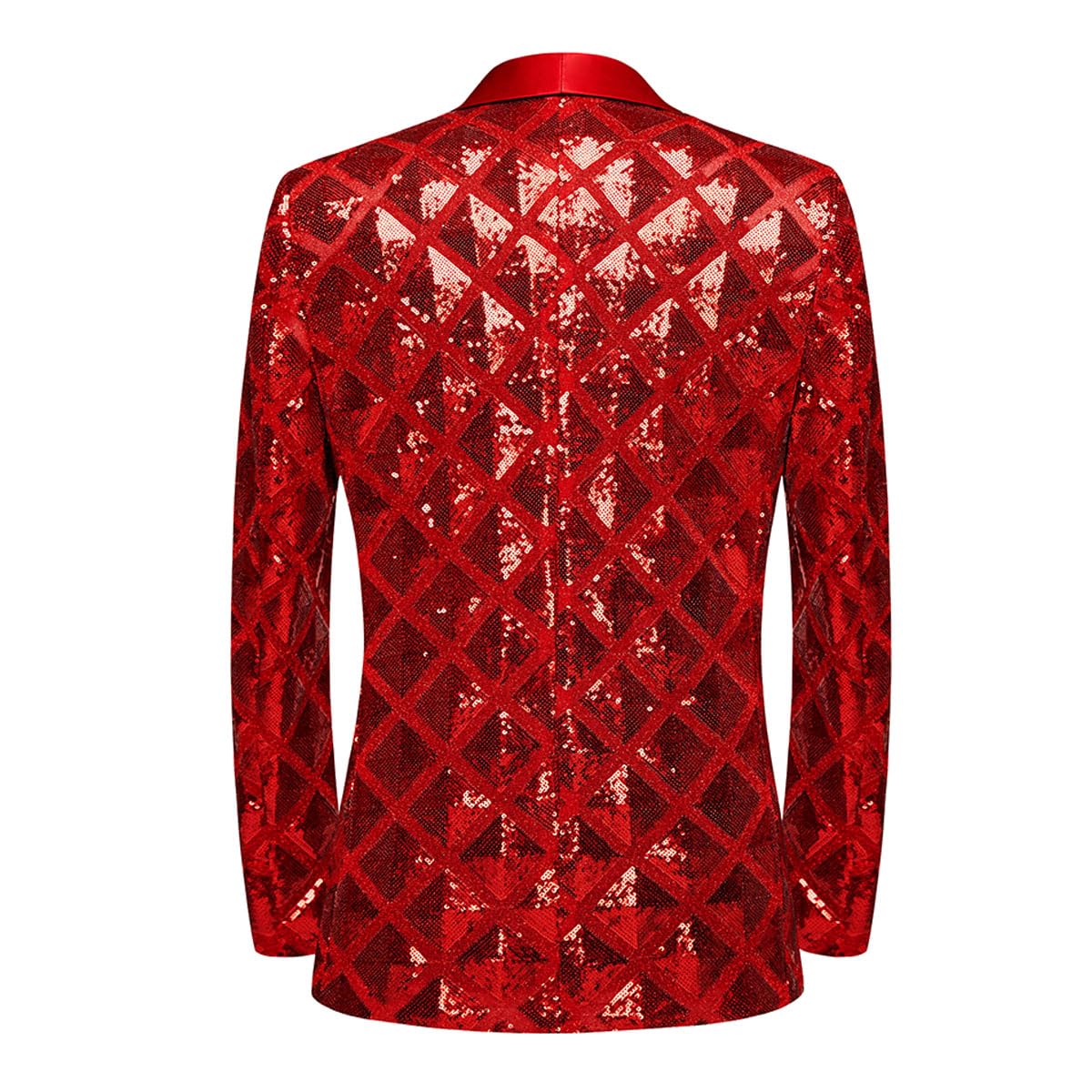 Red Men's Diamond Sequin Long Sleeve Blazer