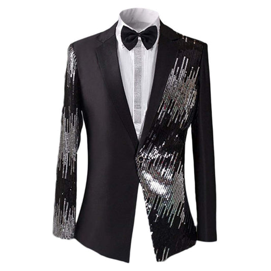 Sequin Black Men's Stylish Sequin Long Sleeve Dress Blazer