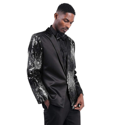 Sequin Black Men's Stylish Sequin Long Sleeve Dress Blazer