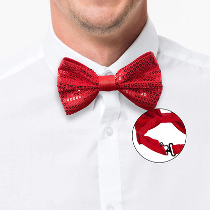 Sequin Red Pre-Tied Adjustable Length Bowtie