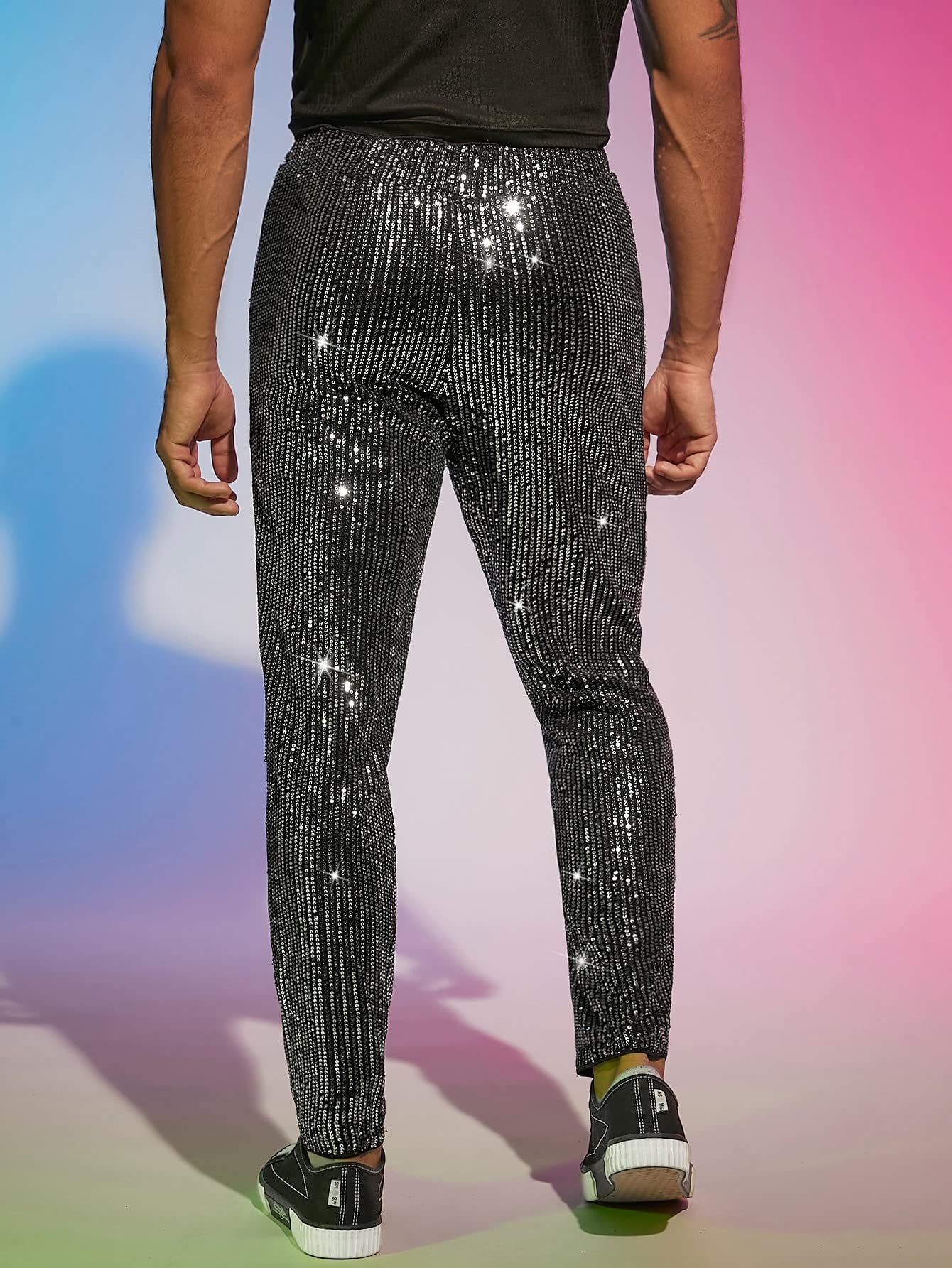 Men's Black & Silver Sequin Glitter Dress Pants