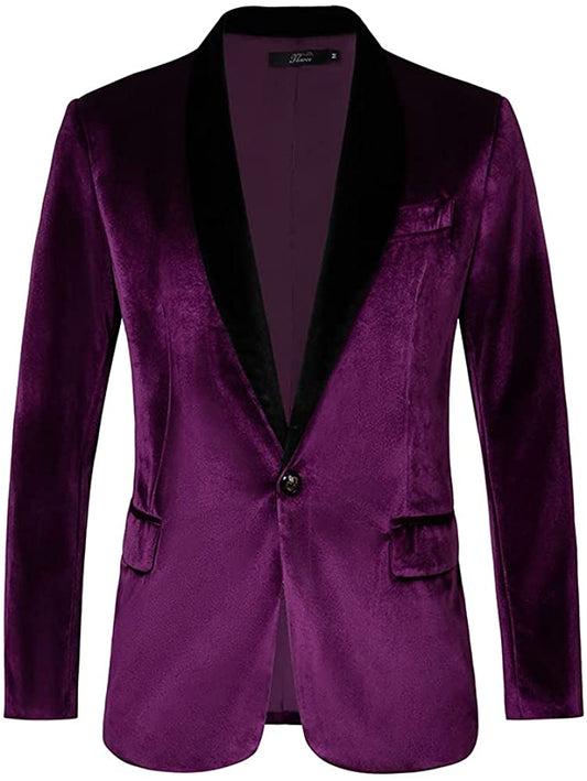 Men's Purple Velvet Long Sleeve Sports Blazer