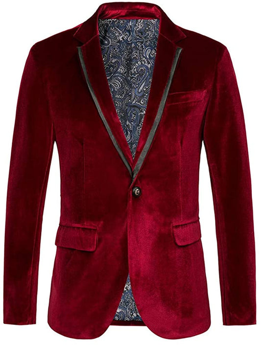 Men's Red Paisley Velvet Blazer Sport Blazer