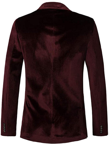 Men's Burgundy Velvet Long Sleeve Sports Blazer