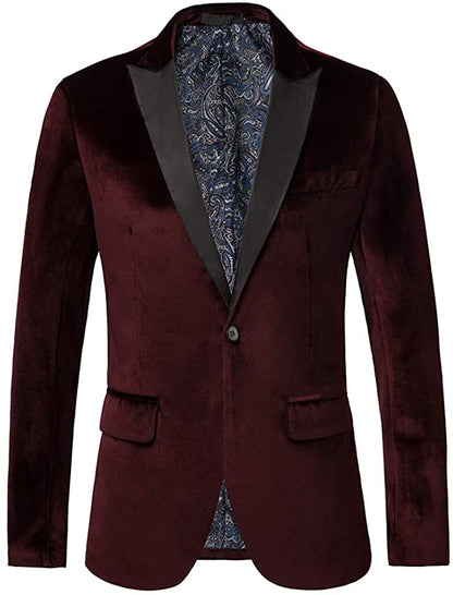 Men's Burgundy Velvet Long Sleeve Sports Blazer