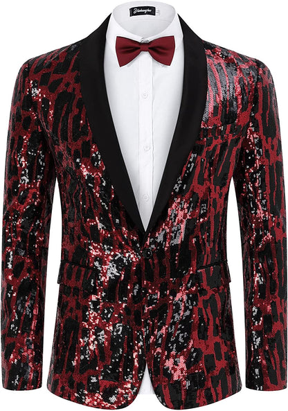 Men's Formal Black & Red Sequin Blazer Jacket