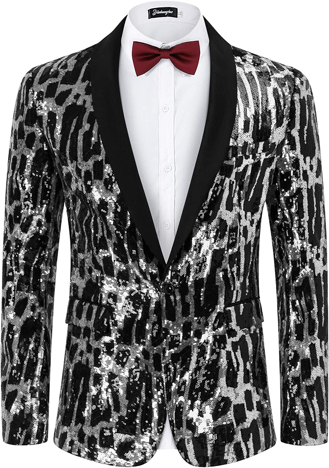 Men's Formal Black & Red Sequin Blazer Jacket