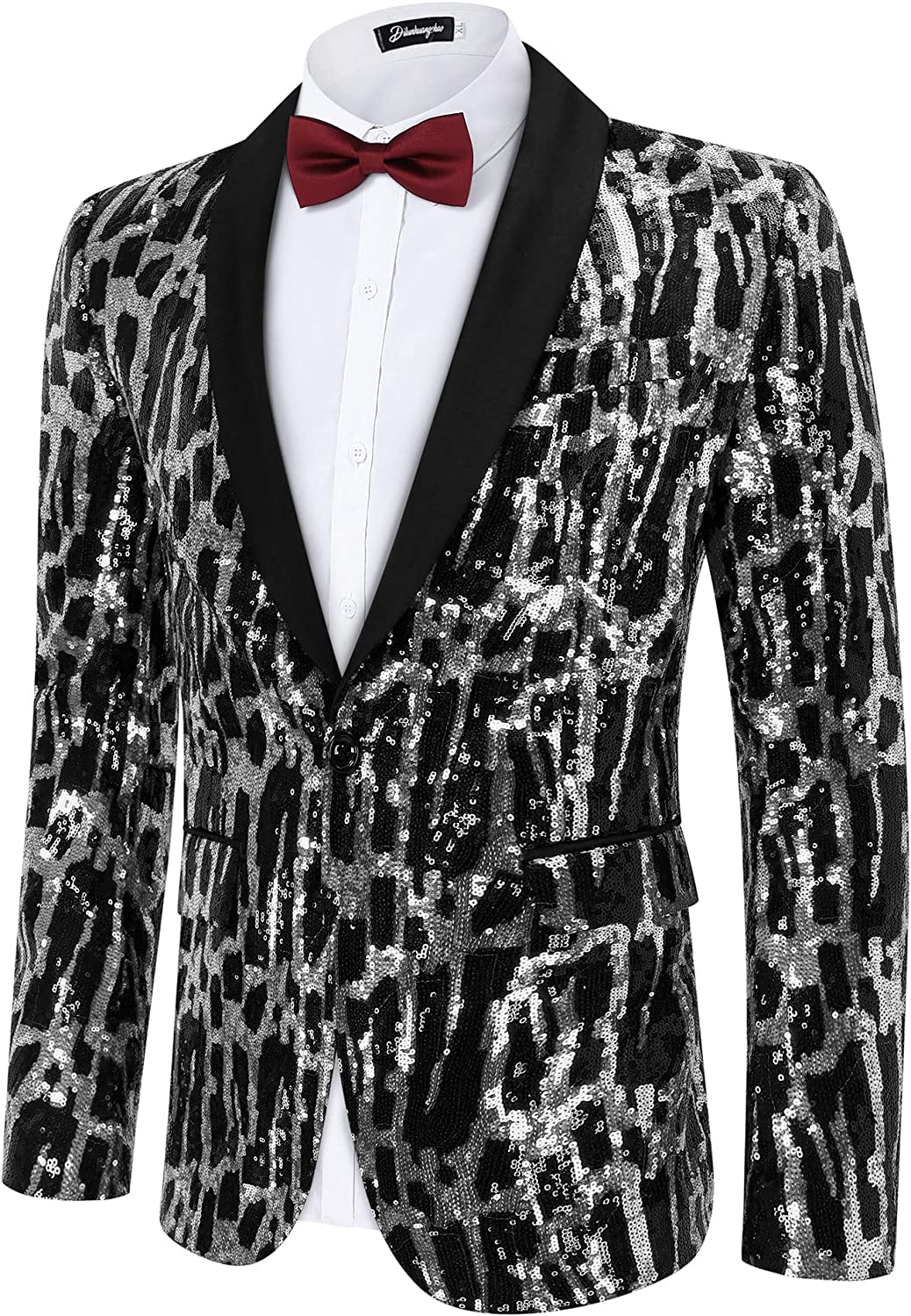 Men's Formal Black & Red Sequin Blazer Jacket