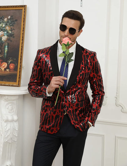 Men's Formal Black & Red Sequin Blazer Jacket