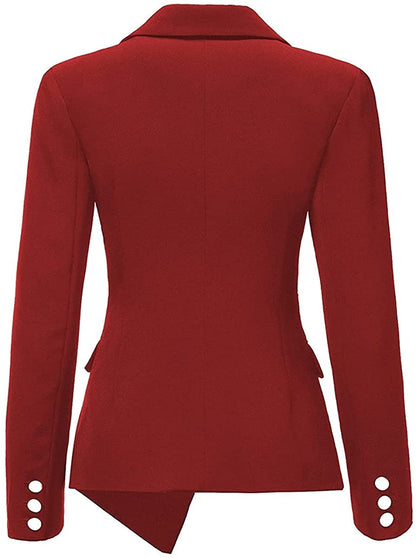 Casual Lapel Red Long Sleeve Asymmetrical Blazer Jacket