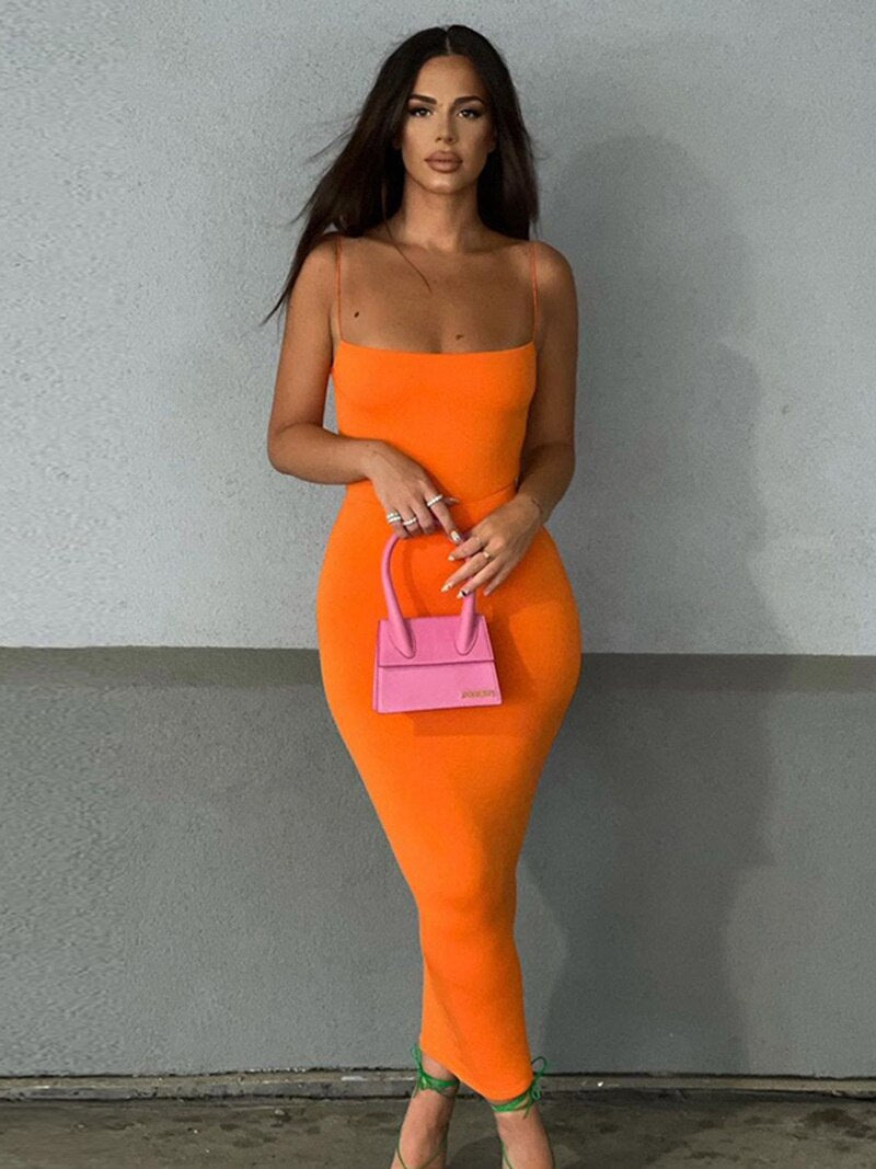 Cancun In The Summer Orange Sleeveless Maxi Dress