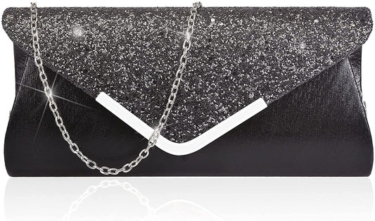 Evening Envelope Black Sequin Clutch Purse Handbag