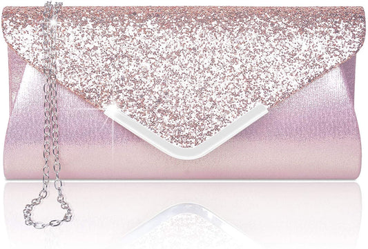 Evening Envelope Pink Sequin Clutch Purse Handbag