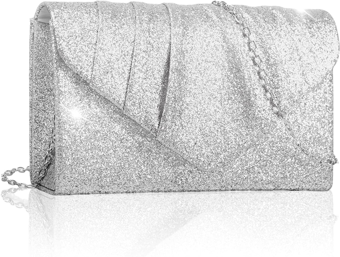 Evening Envelope Silver Glitter Sequin Clutch Purse Handbag