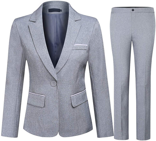 Women's Gray 2pc Blazer & Pants Business Suit Set