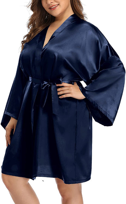 Plus Size Rose Pink Silk Kimono Robe