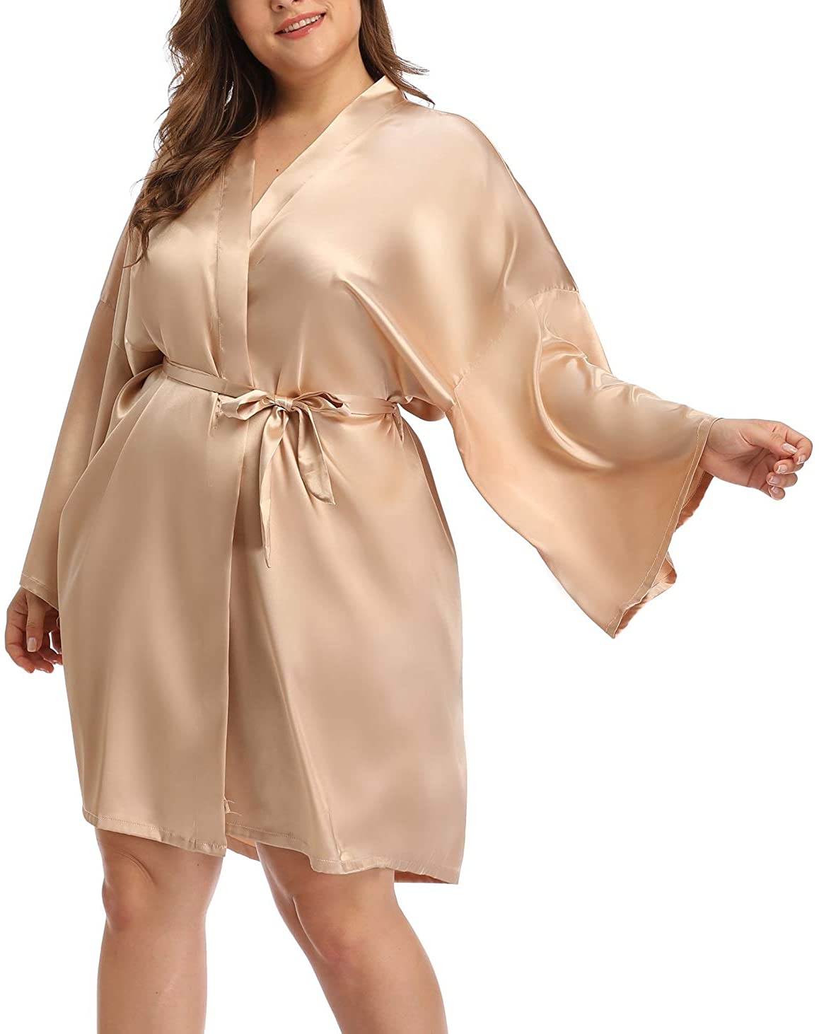 Plus Size Rose Pink Silk Kimono Robe