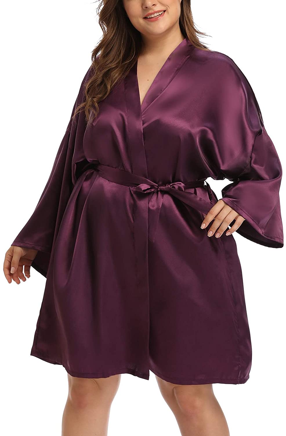 Plus Size Rose Pink Silk Kimono Robe