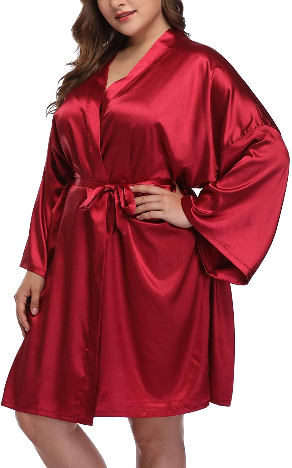 Plus Size Rose Pink Silk Kimono Robe