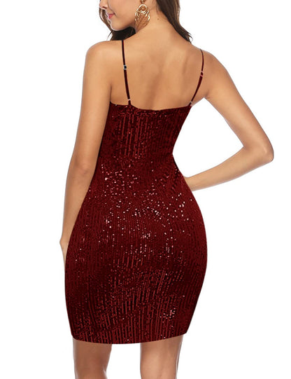 Burgundy Sequin Formal Sparkling Party Dress