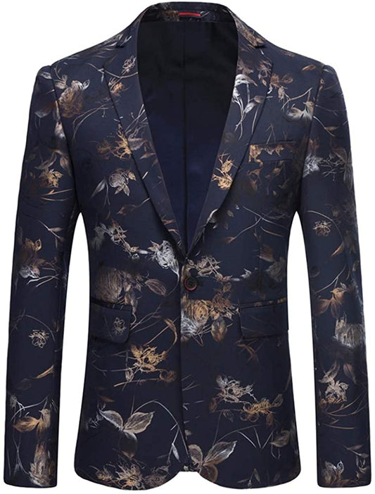 Men's Stylish Slim Fit Blue Floral Printed Blazer