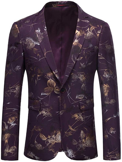 Men's Stylish Slim Fit Purple Floral Printed Blazer