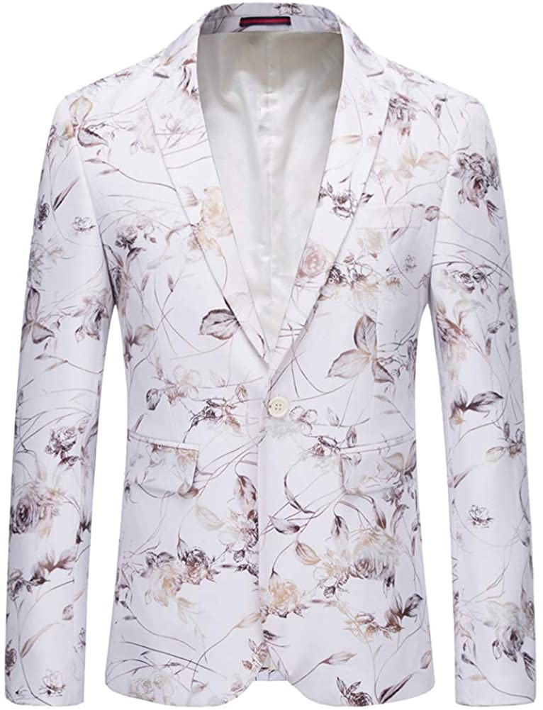 Men's Stylish Slim Fit White Floral Printed Blazer