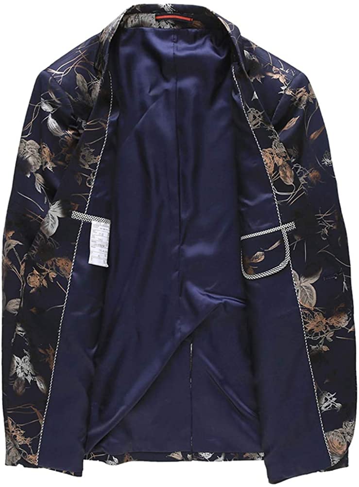 Men's Stylish Slim Fit Blue Floral Printed Blazer