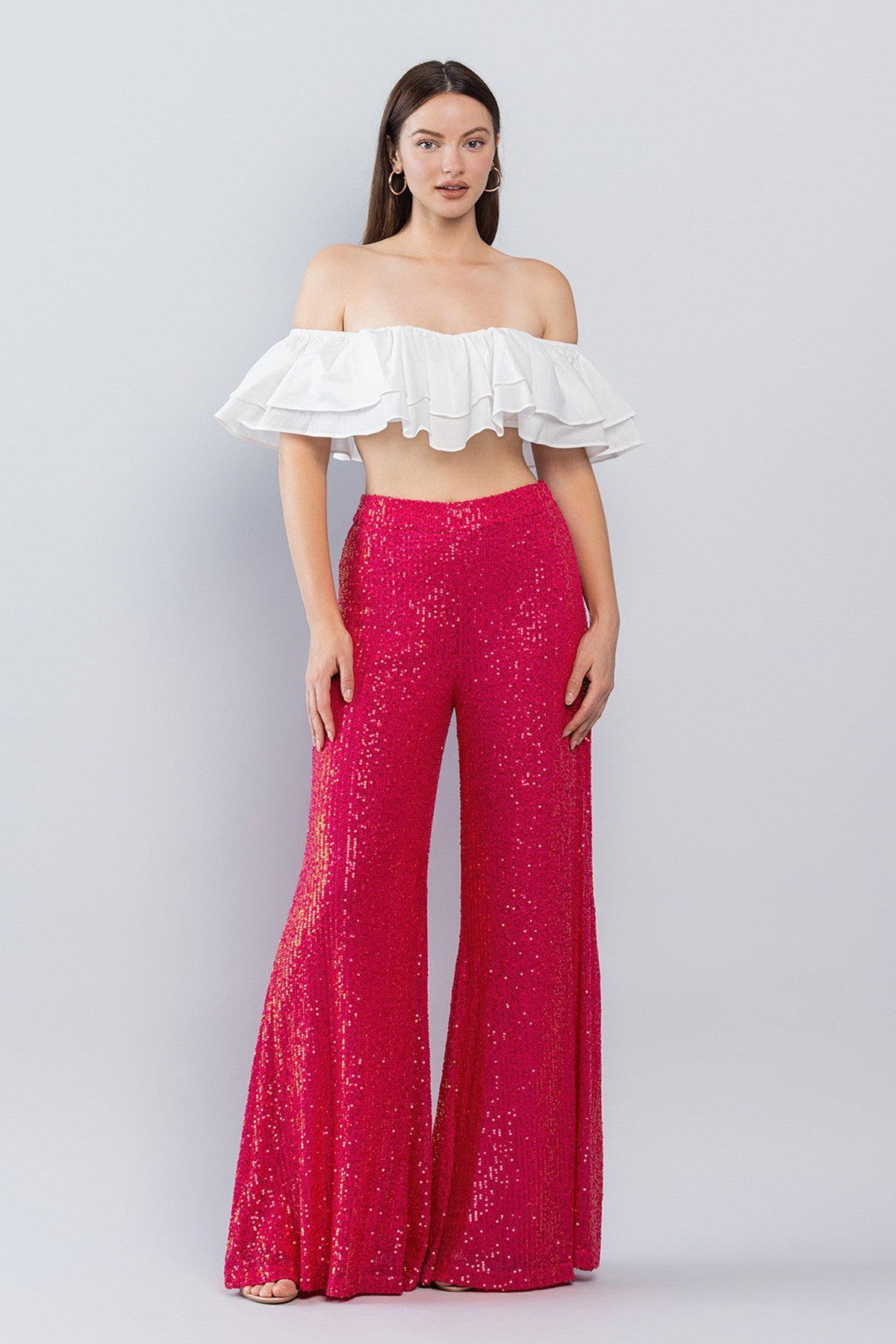 Modern Sequin High Waist Gold Wide Leg Glitter Pants