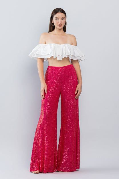 Modern Sequin High Waist Gold Wide Leg Glitter Pants