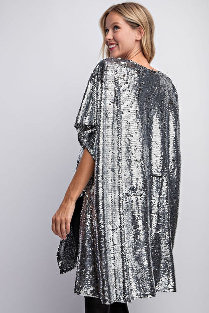 Black Sparkle Sequin Waterfall Cardigan Top