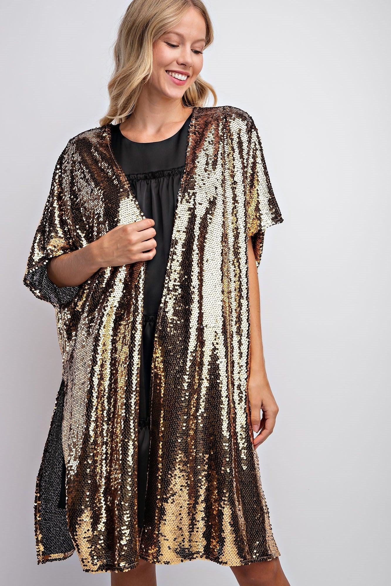 Silver Sparkle Sequin Waterfall Cardigan Top